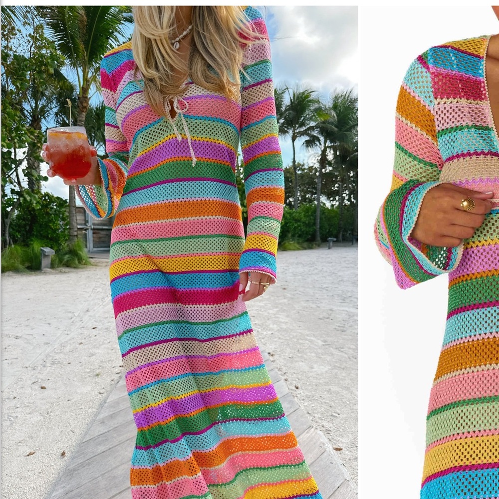 Show Me Your MuMu Vacay Dress Multicolor Crochet NWT